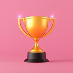Fototapeta premium Elegant 3D Render of a Golden Winner Trophy with Sparkling Accents on Pink