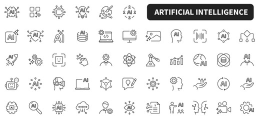 Artificial Intelligence - vector linear icons. Editable Stroke AI icons collection.