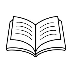 A stylized open book illustration Black outline white fill Several curved lines represent text on each page. Editable stroke. Vector illustration