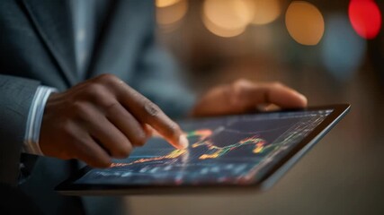 Business Professional Analyzing Financial Data on Digital Tablet Display - Powered by Adobe