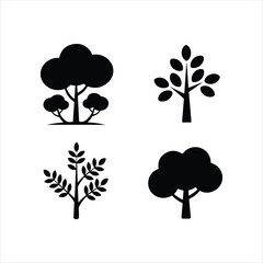 set of trees silhouettes