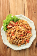Fried Noodle Indomie Goreng Telor, Top View