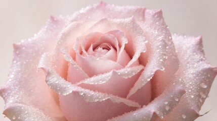 Fototapeta premium Close-up of a delicate pink rose covered in glistening water droplets