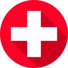 Red cross circle flat icon, medical first aid healthcare symbol illustration