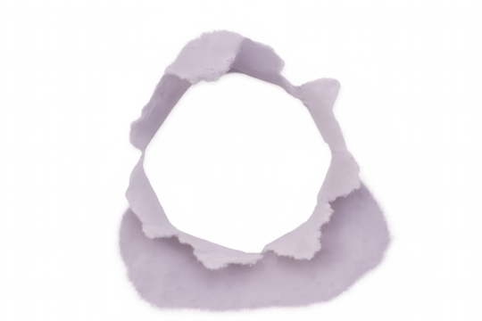 Ripped purple paper creating a circular hole with transparent background, ideal for showcasing designs or images
