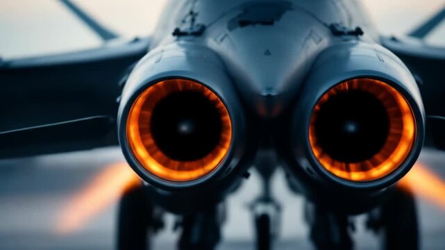Powerful twin jet engines glowing with intense heat