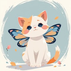 Cute Cat with Butterfly Wings in Soft Colors and Playful Design