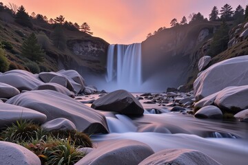 Stunning Majestic Waterfall Cascading Down in Serene Landscape