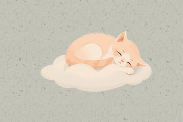 Cute Kitten Curled Up Sleeping on a Soft Cloud Illustration