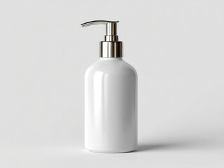 White plastic pump bottle with silver dispenser isolated on white background