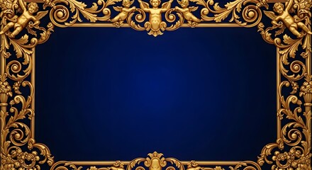 ornate golden baroque frame blue background