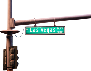 Street Sign showing Las Vegas city with transparent PNG. Travel USA concept