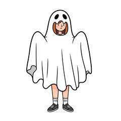 Fototapeta na wymiar Girl wearing ghost costume for Halloween celebration 