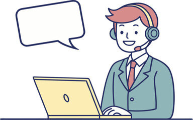 Customer Support Representative Illustration with Headset and Laptop