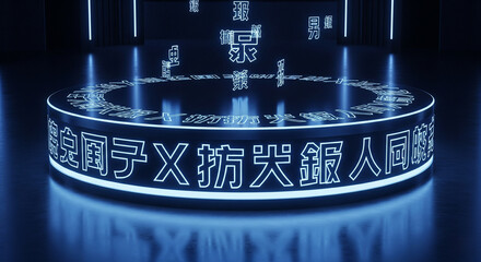 Futuristic neon platform with chinese characters display art