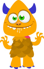 Cartoon funny monster character design with funny face expression. Halloween vector illustration 