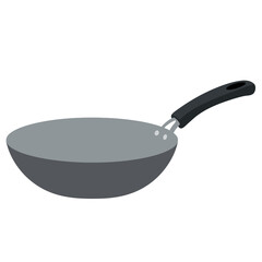A simple clean illustration of a grey wok with a black handle on a white background perfect for cooking concepts