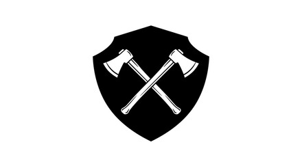 A stylized black shield emblem featuring two crossed axes with a vintage distressed texture symbolizing strength and heritage
