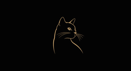 Mysterious black cat silhouette with glowing yellow eyes staring intently against a deep black background
