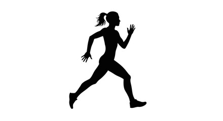 Silhouette of a female runner in motion showcasing athletic form and dedication to fitness and sport against a clean white background