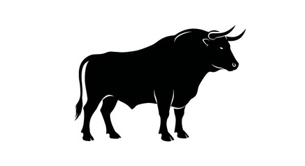 Powerful black silhouette of a majestic bull standing firmly against a white background symbolizing strength and determination
