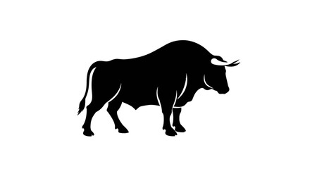 Powerful black silhouette of a muscular bull standing confidently on a white background symbolizing strength and determination
