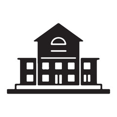 Simple Black and White School Building Icon Vector Illustration Design Template Isolated on White Background Educational Institution Building with Classic Design Elements