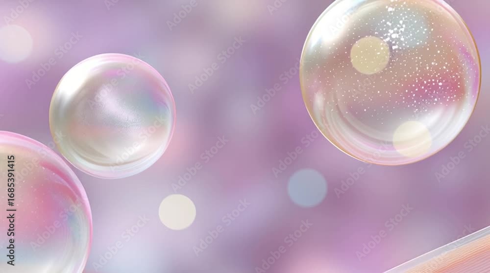 Poster colorful bubbles float gracefully through a soft pastel background, creating a mesmerizing visual fl