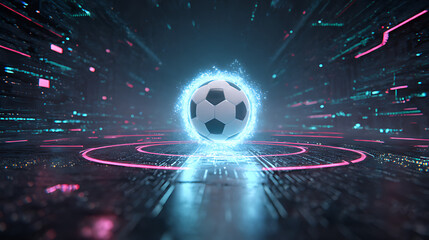 3D render of a soccer ball in the center with a golf ball
