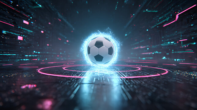 3D render of a soccer ball in the center with a golf ball - Powered by Adobe