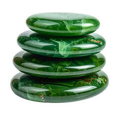 Stack of Polished Green Jade Healing Stones for Spa and Energy Balance, Isolated on Transparent Background