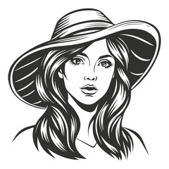 cute girl with head black and white illustration vector Design