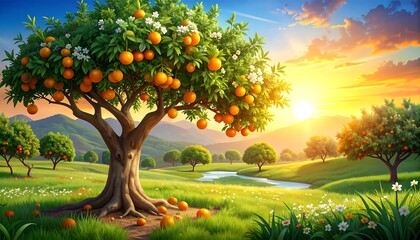 Sunrise orchard scene