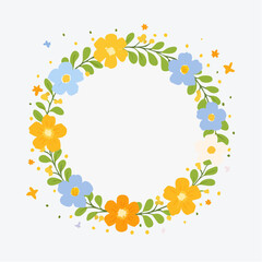 Fototapeta premium Floral Wreath Design with Yellow Orange Blue Flowers
