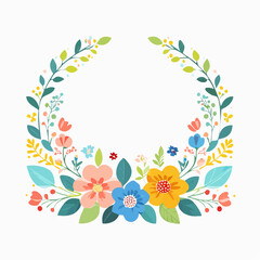 Colorful Floral Wreath on White Background