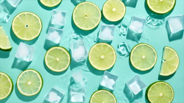 Lime slices and ice cubes