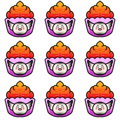 Cute kawaii Halloween spooky dessert cupcakes illustration vector 