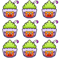 Cute kawaii Halloween spooky dessert cupcakes illustration vector 