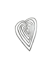 Heart-shaped love symbols layered within each other, creating a beautiful romantic hand drawing pencil art illustration on a clear surface