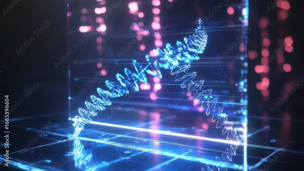Poster digital wave flowing from a transparent screen on futuristic background with bokeh effect