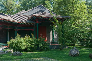 Chinese style pavilion in a park in the city