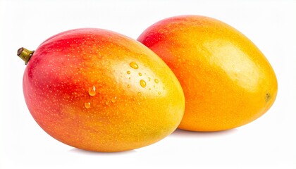 Juicy ripe mango with yellow orange skin smooth tropical sweet fruit organic food isolated on white background
