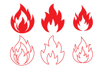 Black fire flame icons silhouette symbol