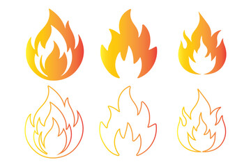 Collection of fire icons silhouette isolated on transparent background