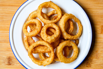 Group Of Deep Fried Crispy Onion Rings