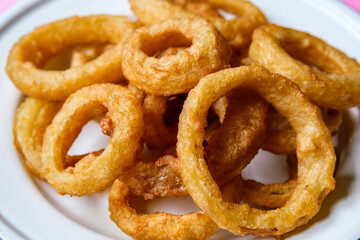 Group Of Deep Fried Crispy Onion Rings