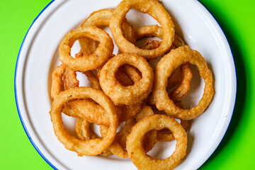 Group Of Deep Fried Crispy Onion Rings