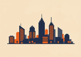 Fototapeta premium vector illustration of city, Modern city landscape with skyscrapers on a sunny day