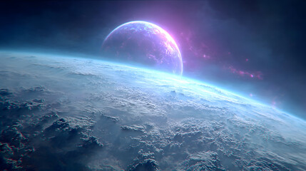 Celestial Landscape: Planet and Moon in Space