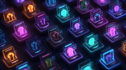 Online store product grid glowing in futuristic style